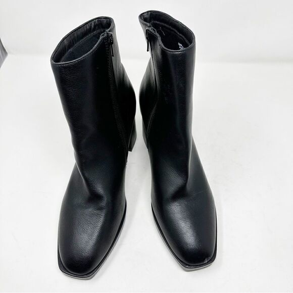 Chinese Laundry Black Leather Square Toe Heeled Block Boot Dodger Black Smoosh - Picture 4 of 8